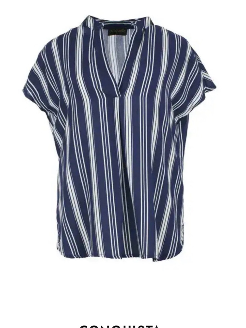 Conquista Nautical-Inspired Viscose Blouse — Navy & White